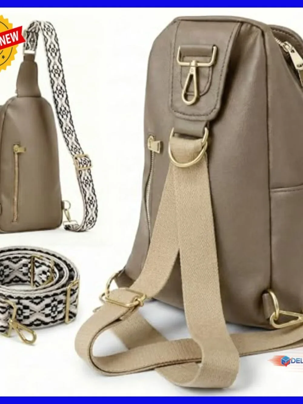 Mini Diaper Backpack with Crossbody Strap, Vegan Leather, Insulated Pocket